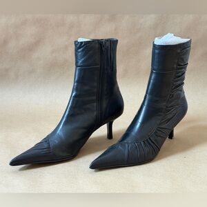 Bronx Black Leather Ruffles kitten Heeled Boots